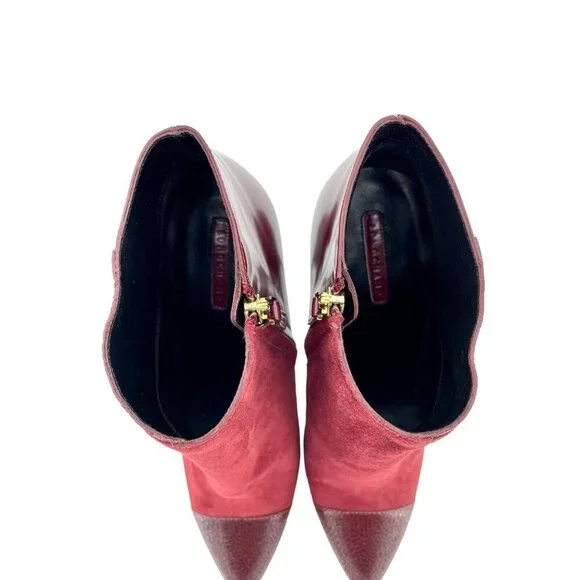 Longchamp Burgundy Red Suede Stiletto Ankle Boot Leather 38.5 New $630